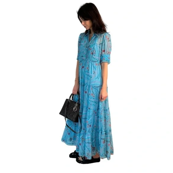 Zadig and voltaire medium turquoise rapidly print psyche maxi dress .